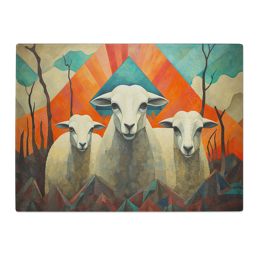 Sheep Art Deco  Glass Chopping Board