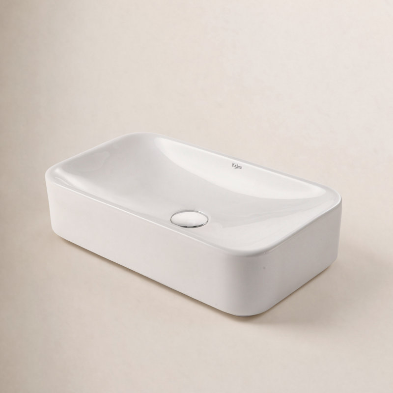 Ceramic Ceramic Rectangular Vessel Bathroom Sink, Chrome