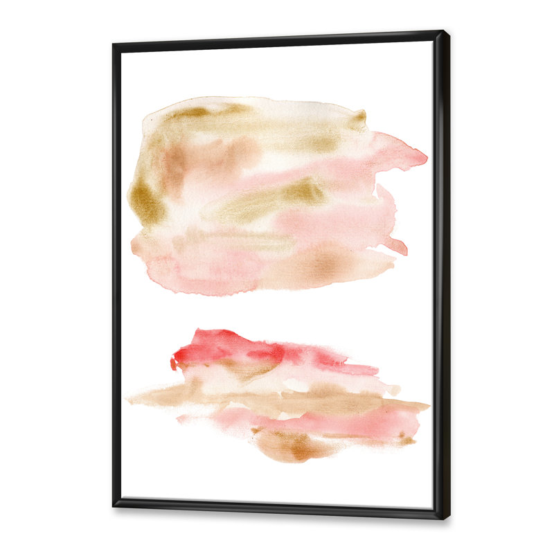 Ensemble abstrait avec taches or rose et rouges - Peinture sur toile avec cadre flottant, H 40 po x l 30 po x 1,5 po