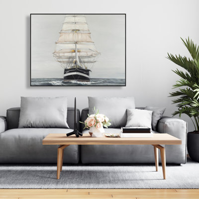 Bateau expédiant doucement voile par un jour nuageux - bateau, art décoratif sur toile