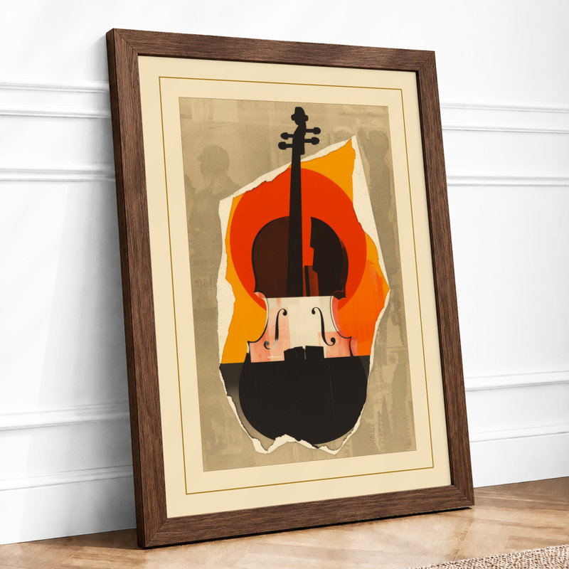Violin in Flame Geometric - Framed Print, A4 - 29.7 x 21.0 cm, Walnut