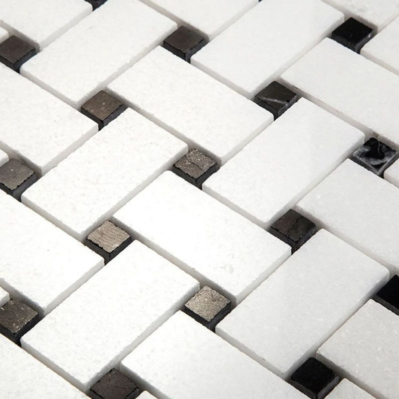 Carreau de mosaïque mural en marbre tressé, Blanc sablé