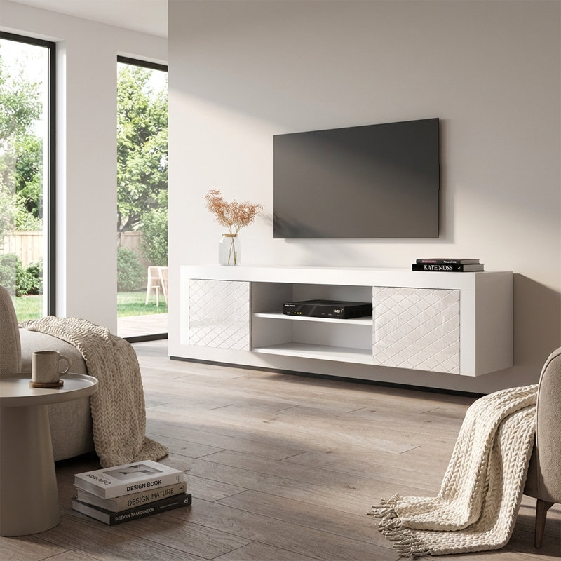 Meuble télé flottant blanc 70,9 po Dia, Blanc
