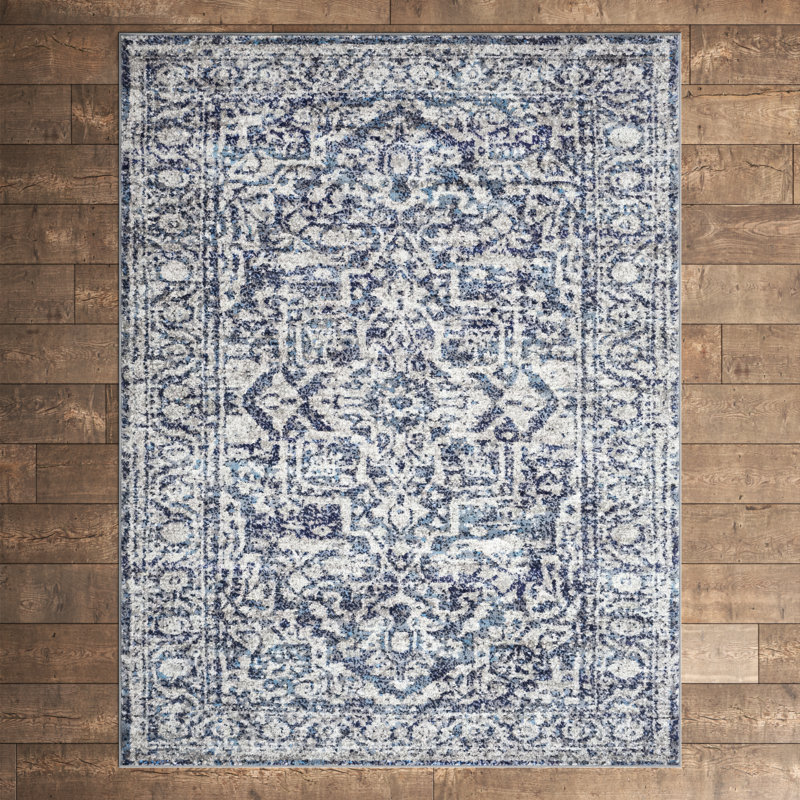Tapis oriental bleu marine tissé au métier mécanique Ingrid, Rectangle 7 pi 10 po x 10 pi 3 po