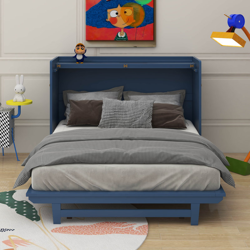 Grand lit escamotable avec pieds en fer, Bleu