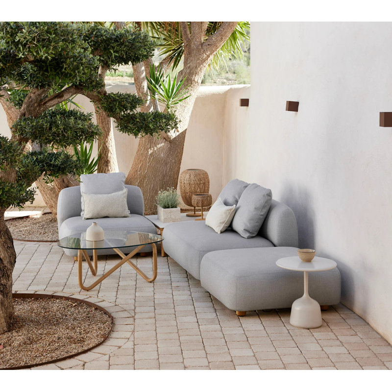 Capture Outdoor Teak Pouf, Light Gray