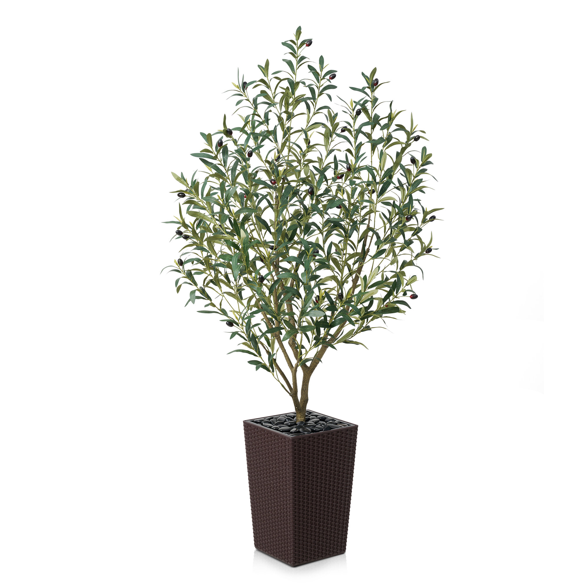 Adcock Artificial Olive Tree for Indoor & Outdoor Home Decor, Faux Olive Tree with Decorative Pot, Brown