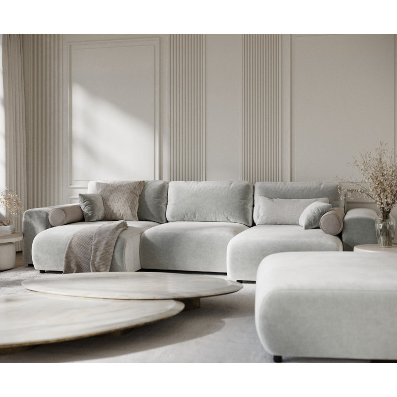 Six-seater panoramic sofa, Light Grey Velvet
