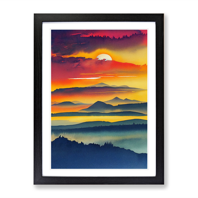 XV1022-4314X Sunset Mountain No.4 - Print, White, Black Framed Paper, 66cm H x 48cm W