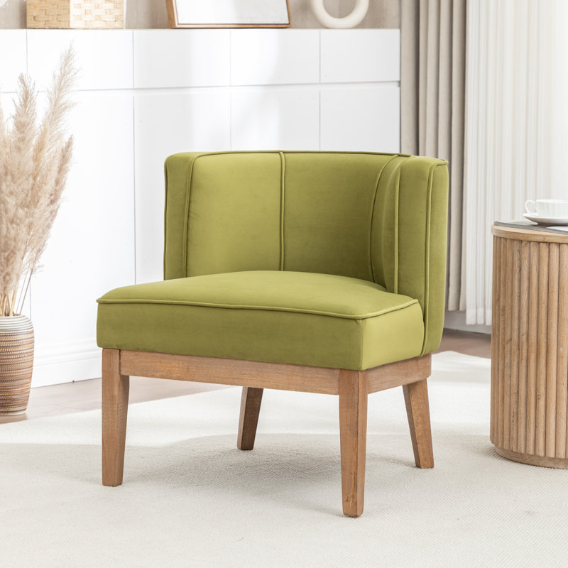 Fauteuil demi-tonneau Karoll, Velours olive, 1