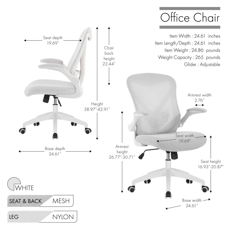 Chaise de bureau ergonomique en maille avec base en nylon Kurpaska, Blanc