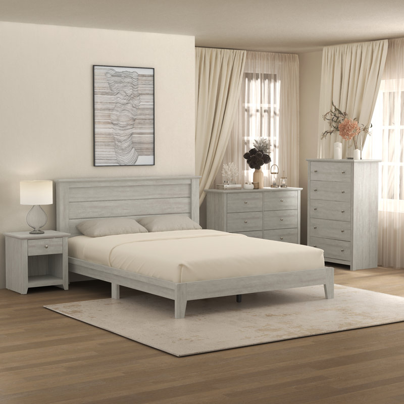 Tevrat 4 Pieces Bedroom Sets, Queen, Dusty Gray Oak