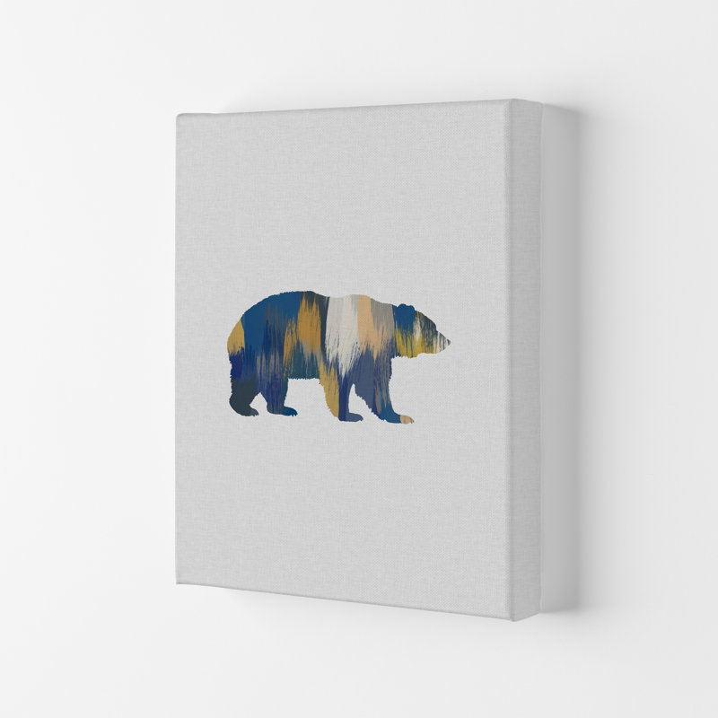 Bear Blue And Yellow Animal Art - Print, Wrapped Canvas, 42cm H x 29.7cm W x 4cm D