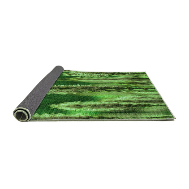 Tapis floral en laine vert, Rond 4 pi