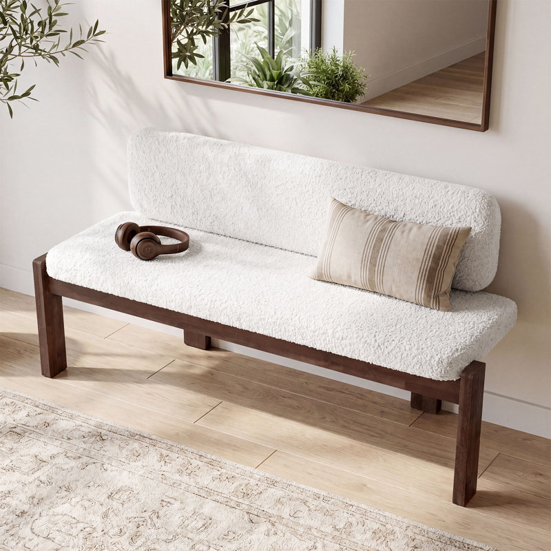 55.12" Solid Wood Upholstered Bench with Back