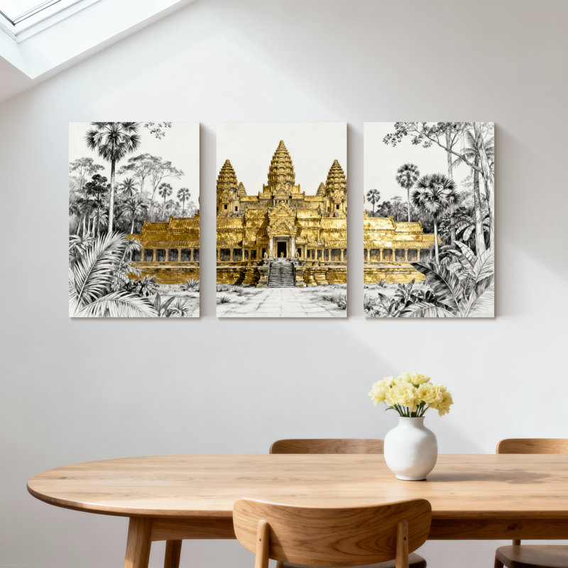Monument historique du temple Angkor Wat, ensemble de 3 reproductions d'art sur toile, H 30 po x l 60 po