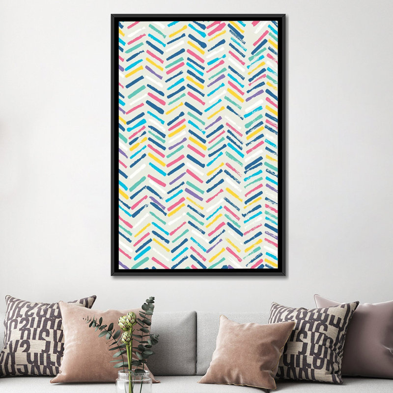 Chevron - reproduction sur toile tendue, H 26 po x l 18 po x P 1,5 po, Toile avec cadre noir, Pas de tapis