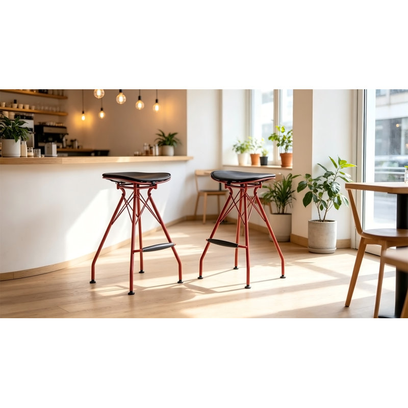 Ensemble de 2 tabourets de bar 24 po à hauteur de comptoir, Gris + rouge, Gris + rouge