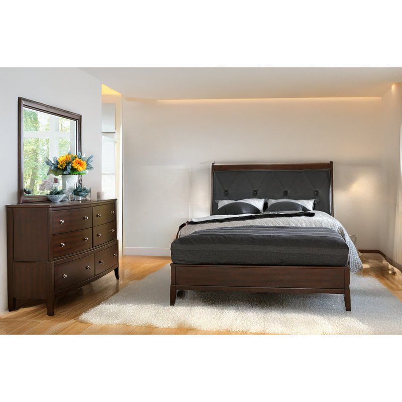 Ensemble de chambre à coucher tapissier Alessia, Cerisier, Grand