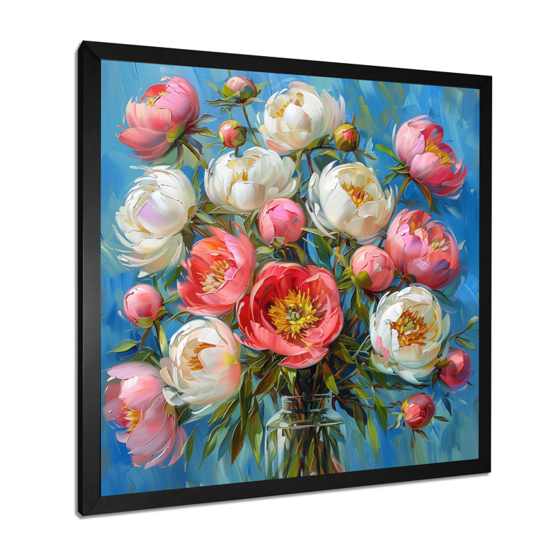 Stramoine - pivoines, impression d'art mural, H 36 po x l 36 po, Cadre noir