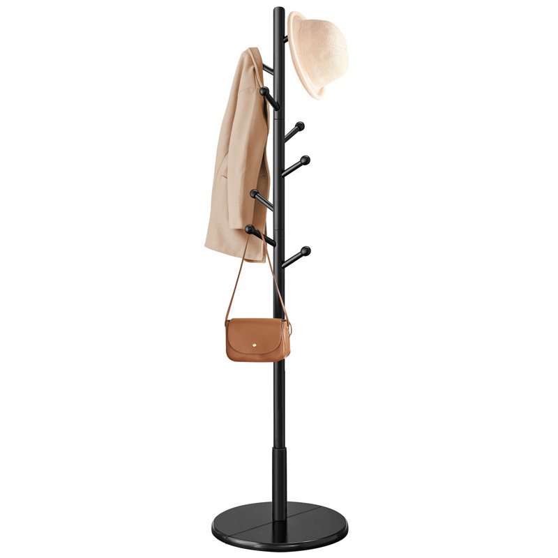 Solid Wood Coat Rack, Free Standing Hall Coat Tree With 8 Hooks, 3 Height Options, For Coats, Hats, Bags, Purses, For Entryway, Hallway, Rubberwood Hooks And Pole