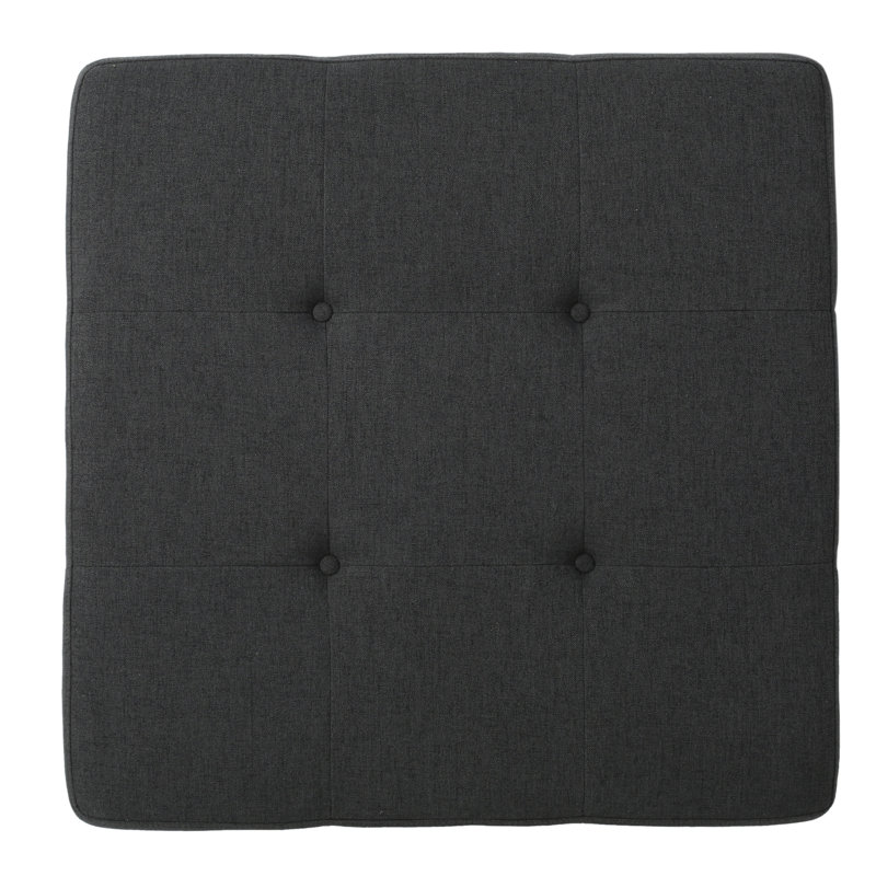 Dark Gray Upholstered Square Ottoman with Natural Wood Legs