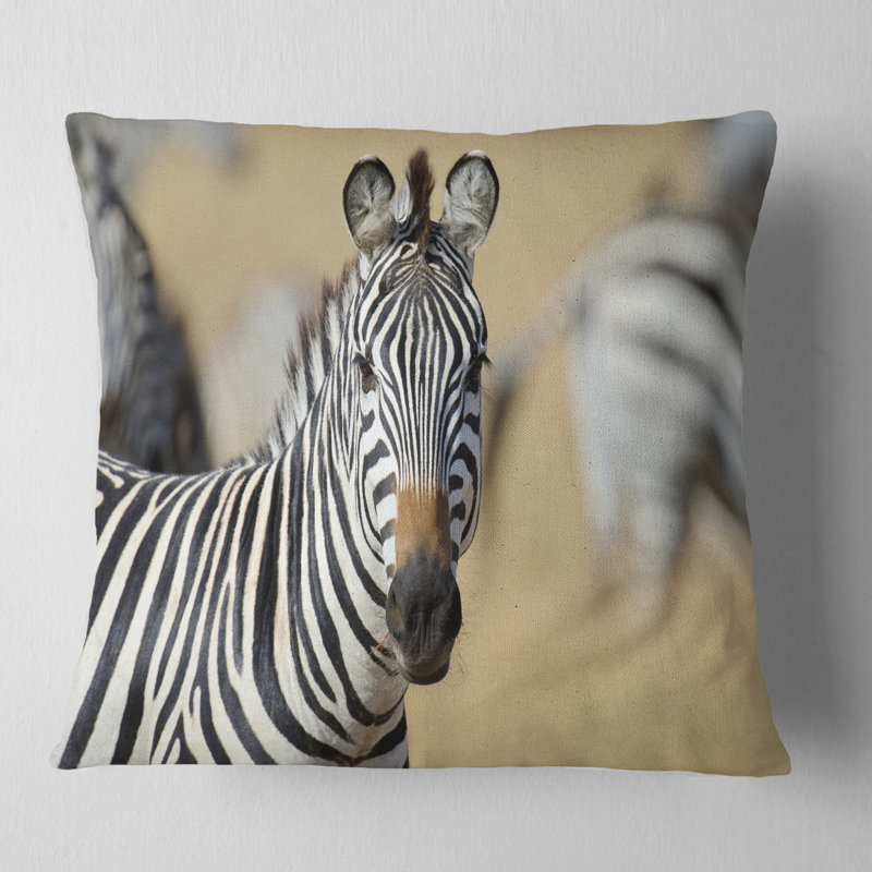 Gros plan sur un zèbre africain - coussin imprimé animal, 16 po x 1 po, Coussin décoratif