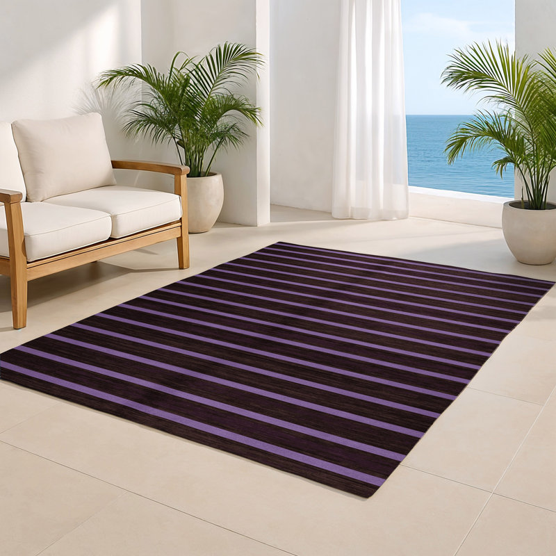 HorizontalStripes Black Indoor and Outdoor Area Rug, Rectangle 4' x 6'