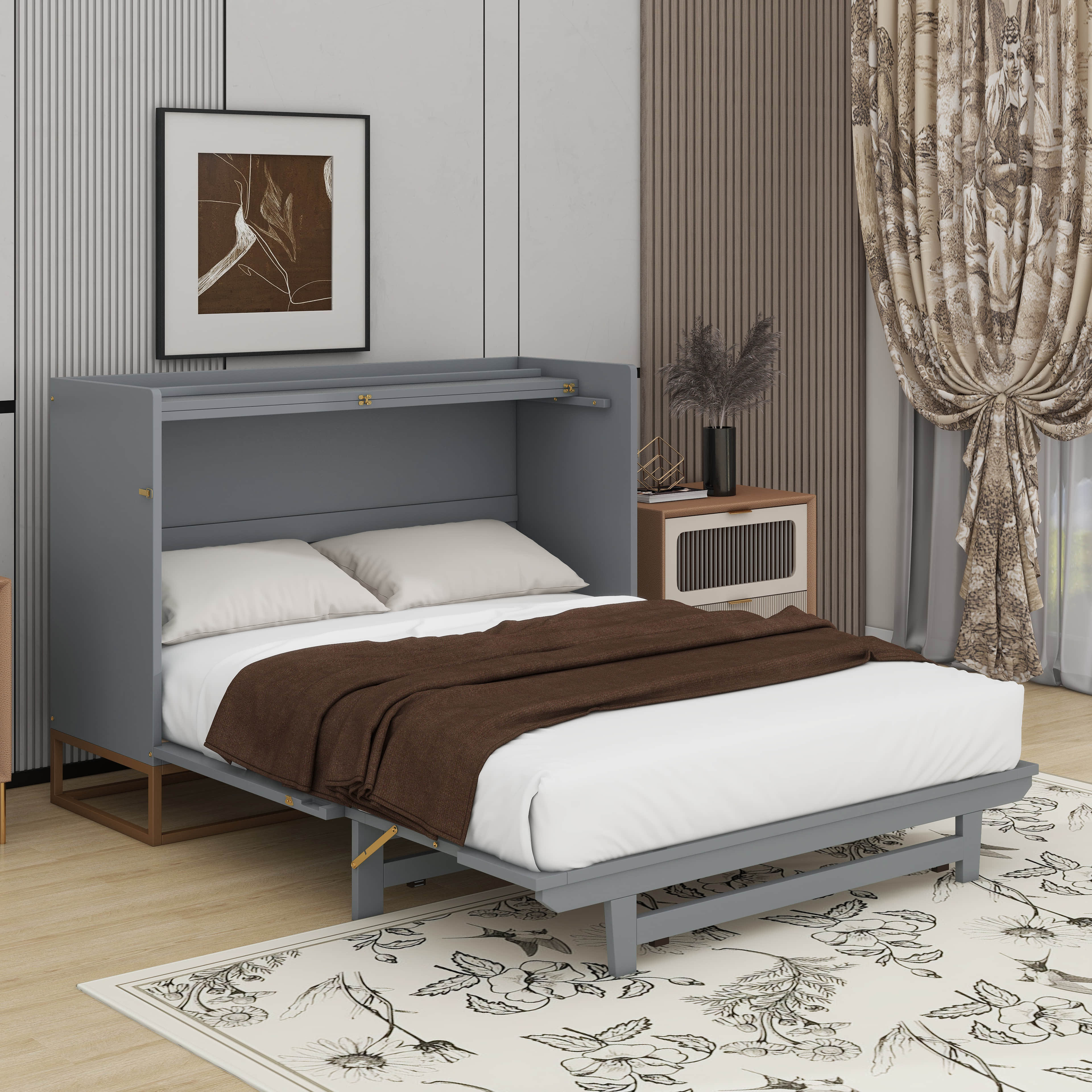 Everly Quinn Queen Murphy Bed With Iron Legs | Wayfair