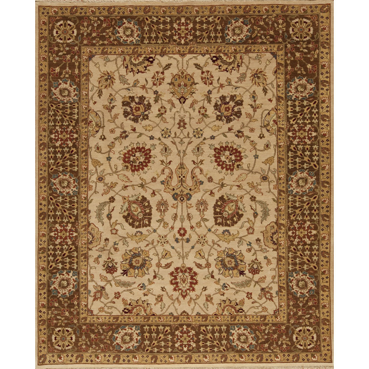 Tapis beige / brun en laine noué à la main Mahal