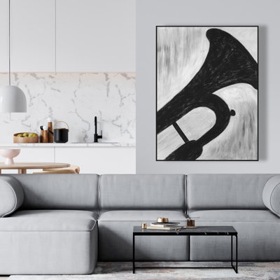 Silhouette of a Trumpet - Monochrome Musical Canvas Art
