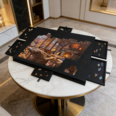 Jigsaw Puzzle Board for 1000 Pieces Tilting Puzzle Board with 2-in-1 Stand & Cover 6 Drawers