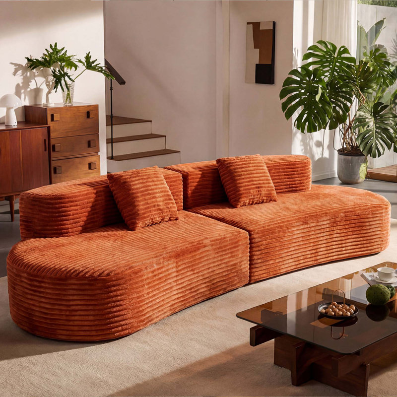 108.6-Inch Curved Combination Sofa With Modern Cloud Pattern, Frameless Compression Design, Two Pillows, Ideal For Living Rooms Or Offices