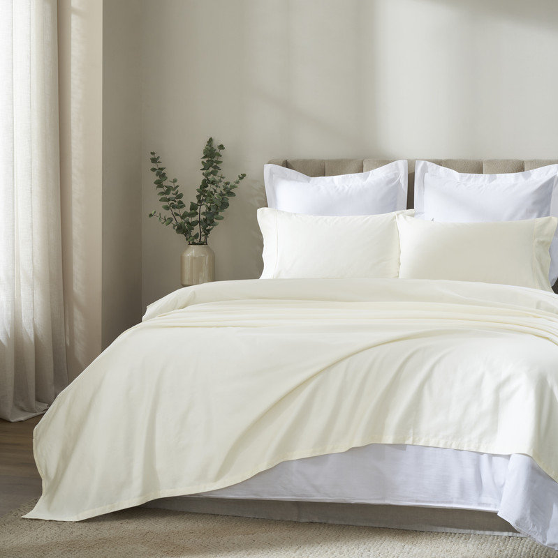 Apus Cotton Solid Perfect Fit Deep Pocket Sheet Set, Queen Sheet Set with 2 Pillowcases, Ivory, Fits up to 15"