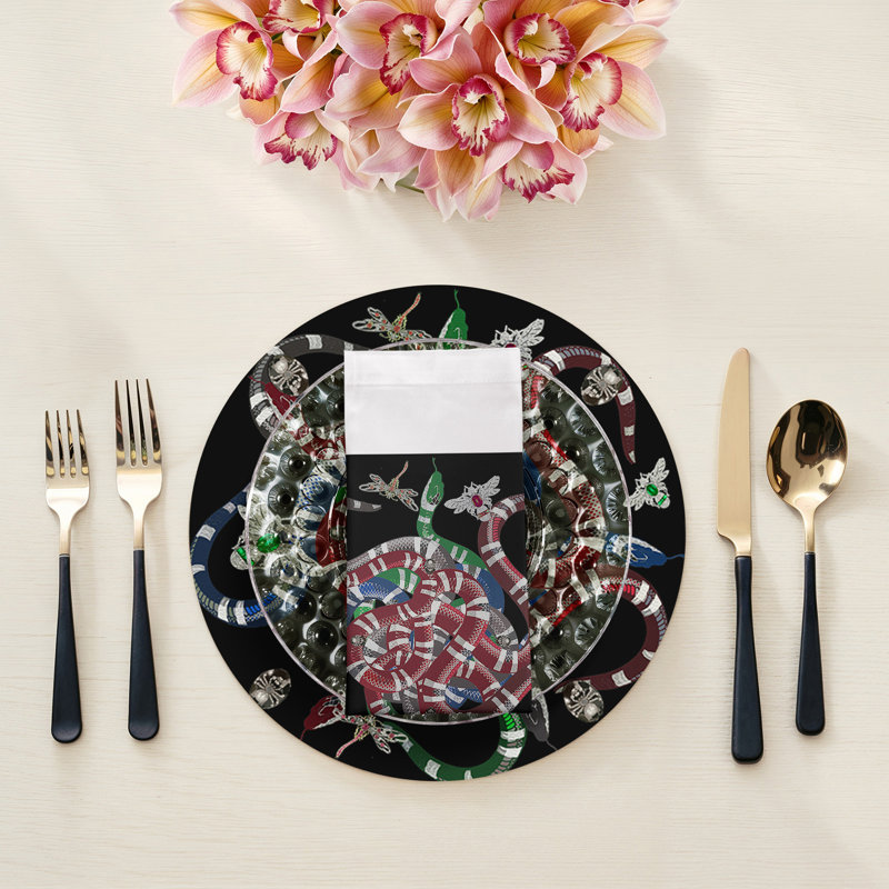 Ouroboros Cotton Sateen Dinner Napkins, Black