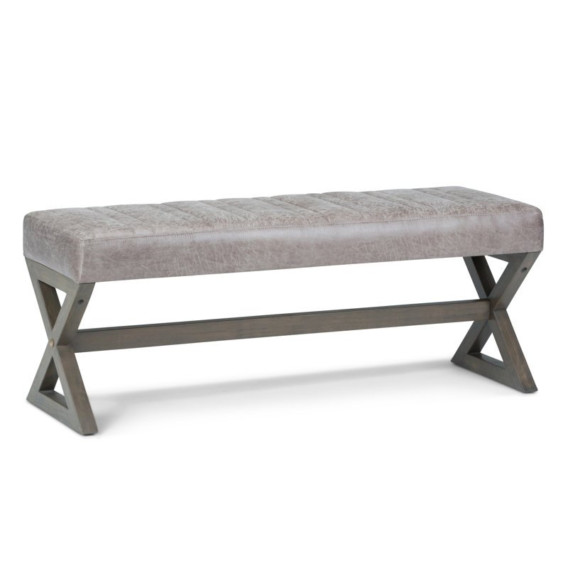 Salinger 48"W Vegan Leather Contemporary Modern Large Ottoman Bench with Quilted Stitching, Gray