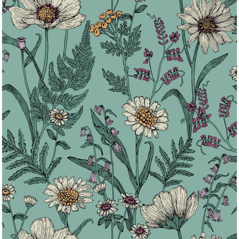 Wild Meadow Blue Botanical Wallpaper, Blue