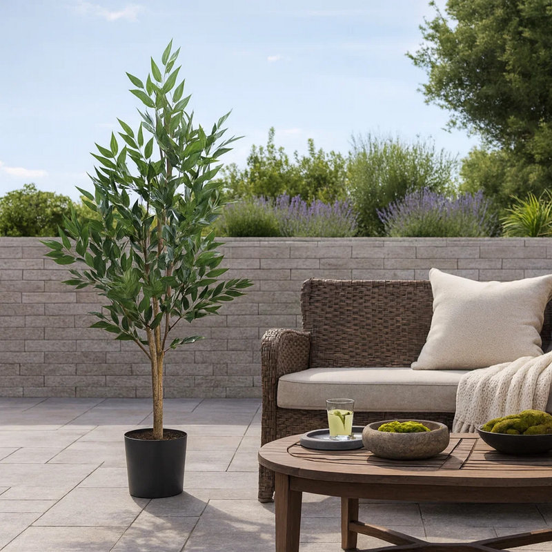 47 Inch Acacia Tree Artificial Plant, 660 Silk Green Leaves W Black Pot