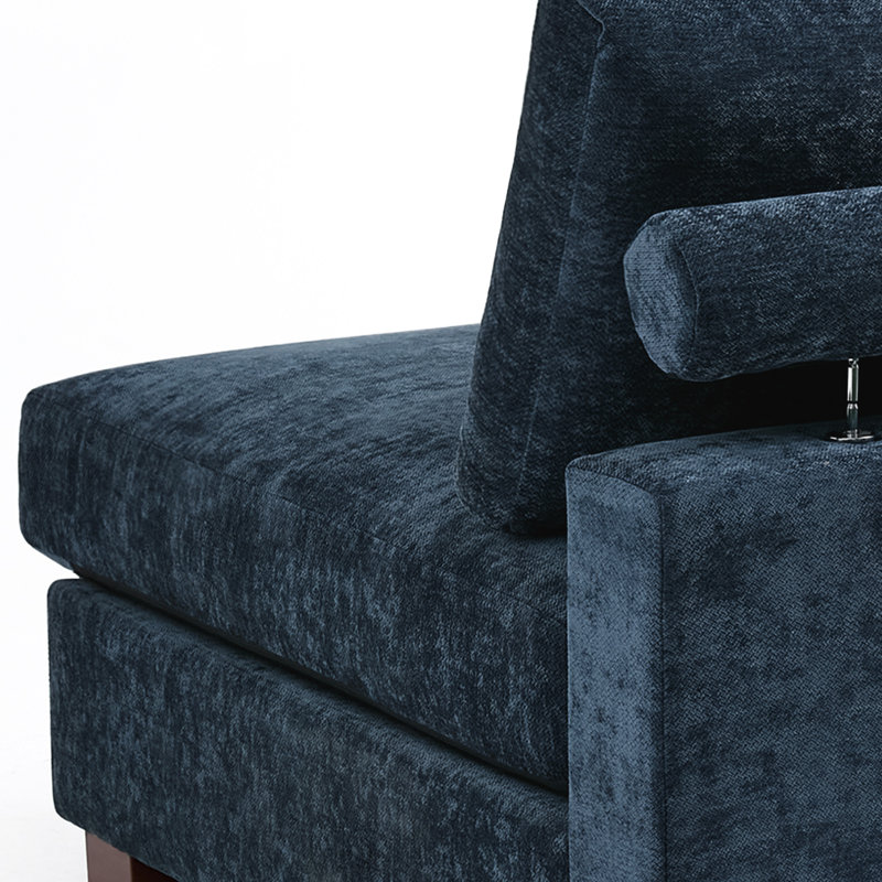 Chaise rembourrée sans accoudoirs en chenille bleue avec dossier rembourré, module de fauteuil simple pour canapé modulaire