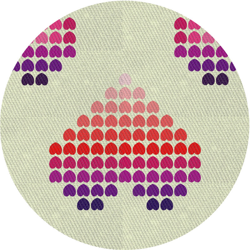 Tapis rose/beige à motifs/bleu marine Pulli, Rond 4 pi