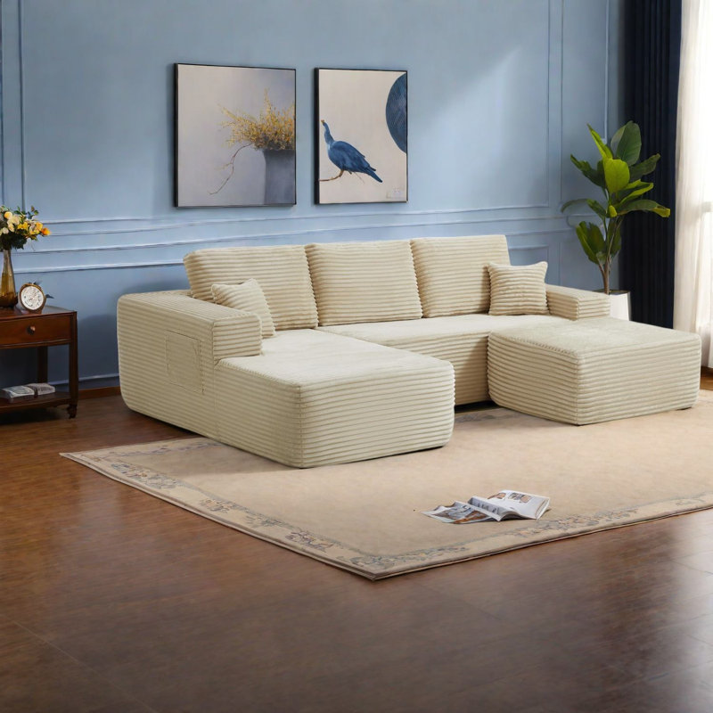 Canapé modulaire spacieux en tissu moelleux, confort et style moderne pour la maison