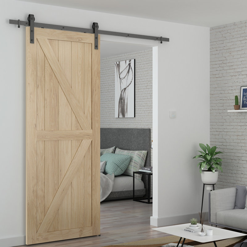 Artisan 84'' Solid Wood Paneled Unfinished without Installation Hardware Kit Barn Door, 33" x 84"