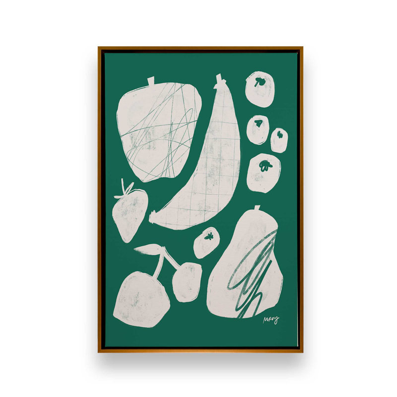 «Abstract Fruit Green» par Garima Dhawan, reproduction d'art, H 40 po x l 30 po, Cadre flottant, Doré