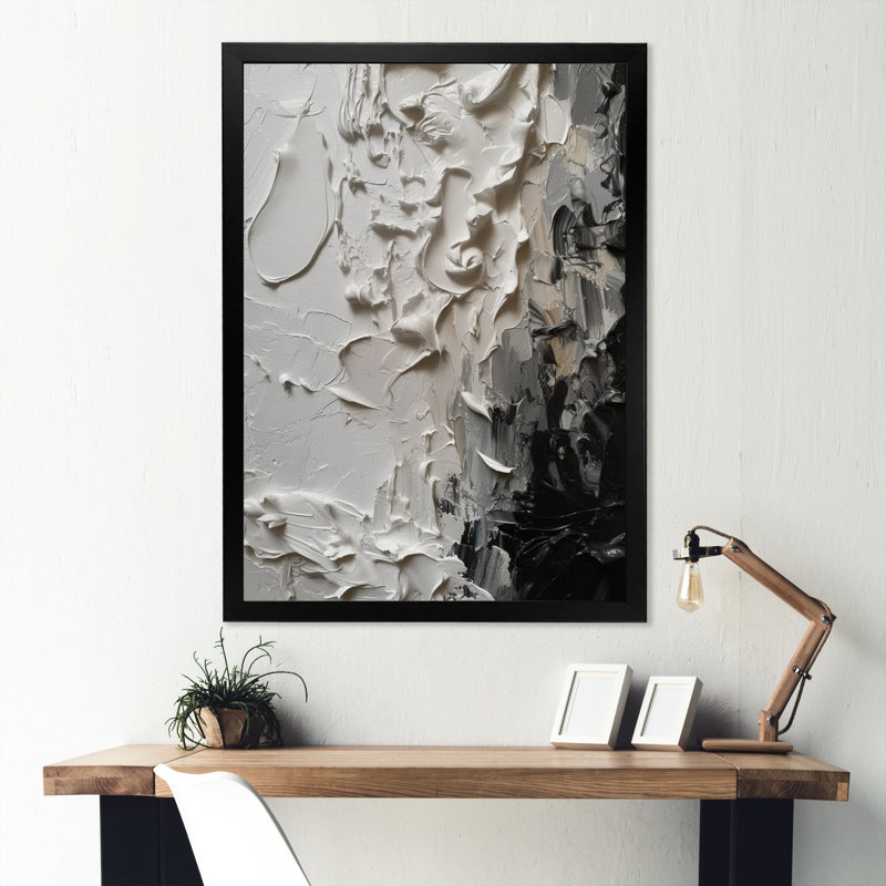 Impression sur toile abstraite blanche et noire Tranquility Unleashed IV, Cadre photo noir, H 20 po x l 12 po x P 1 po