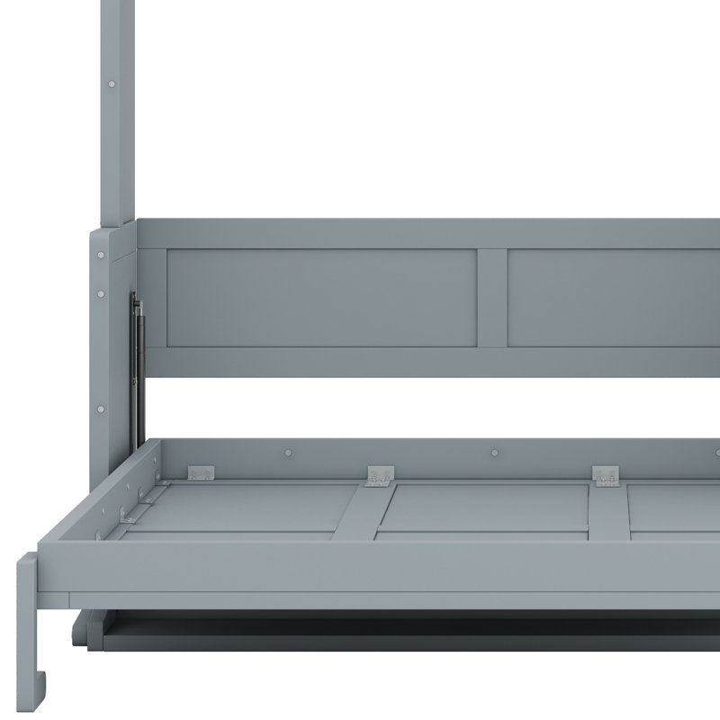Lit escamotable avec bureau et bibliothèque Murphy, Gris, Double
