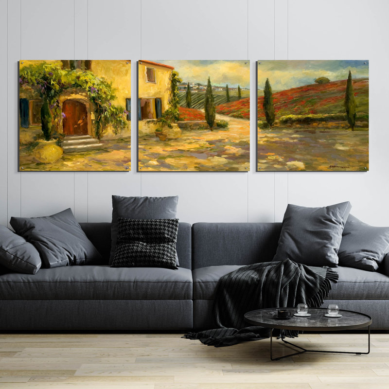 Epic Art «Tuscan Fields» par Allayn Stevens, verre acrylique Wal Art, H 36 po x l 108 po