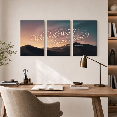 «Where the wind Keeps Secrets Sunset Desert Dunes», ensemble de 3 toiles murales