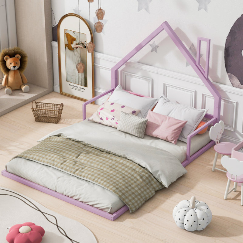 Ailton Metal Platform Bed, Full, Pink