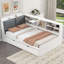 Lit plateforme en bois avec lit gigogne, tablettes et tête de lit-107364927-107364928