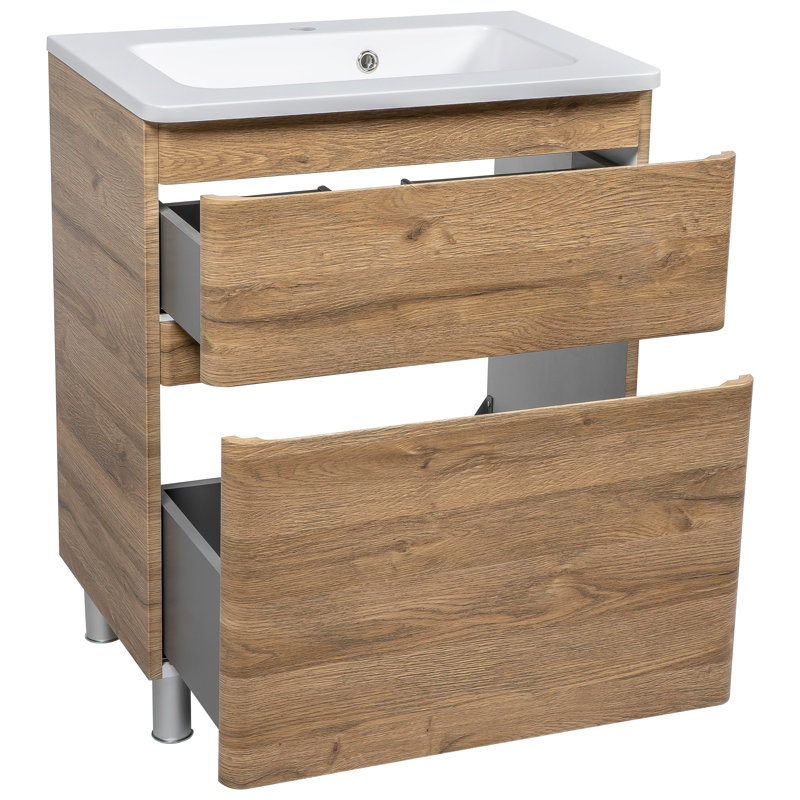 Lontson 27.3'' Single Bathroom Vanity with Ceramic, Acrylic Top, Natural Teak